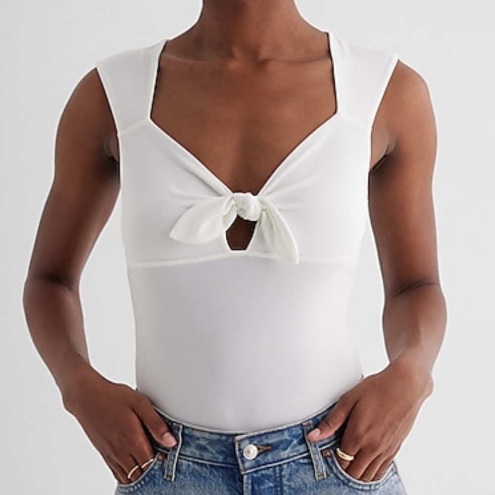 NWT Express white sweetheart neckline tie front body suit